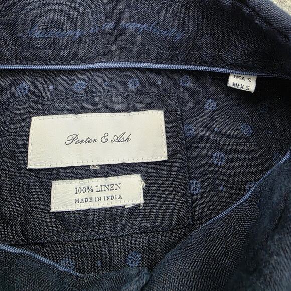 Porter & Ash Shirt Mens Small Navy Blue Linen Button Down Long Sleeve Casual - Picture 3 of 16